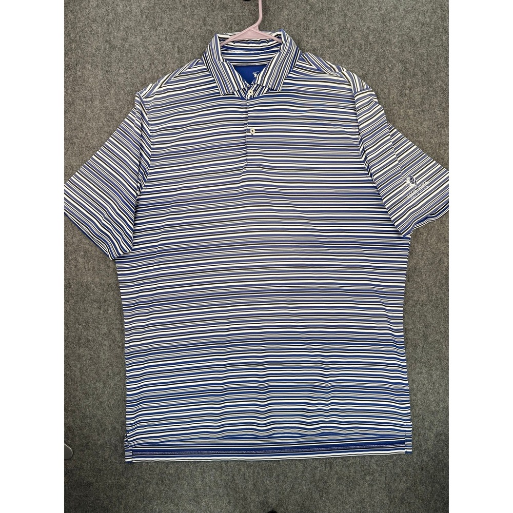 Fairway & Greene Mens XL Blue Striped Talis Park Golf Polo Shirt Short Sleeve
